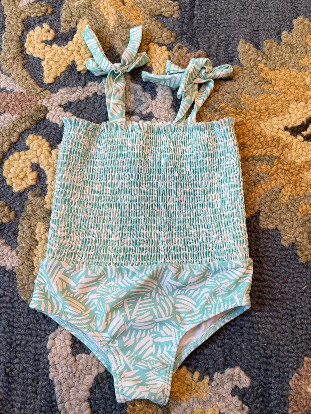 Jessica Simpson Mint and White Smocked One-Piece Swimsuit Size 4T